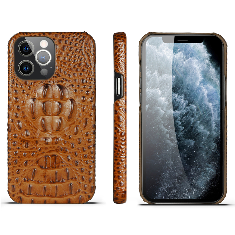 Étui de téléphone en cuir véritable tête de crocodile 3D pour iPhone 14 13 12 Mini 11 Pro Max XR XS Durable couleur unie coque de protection antichoc