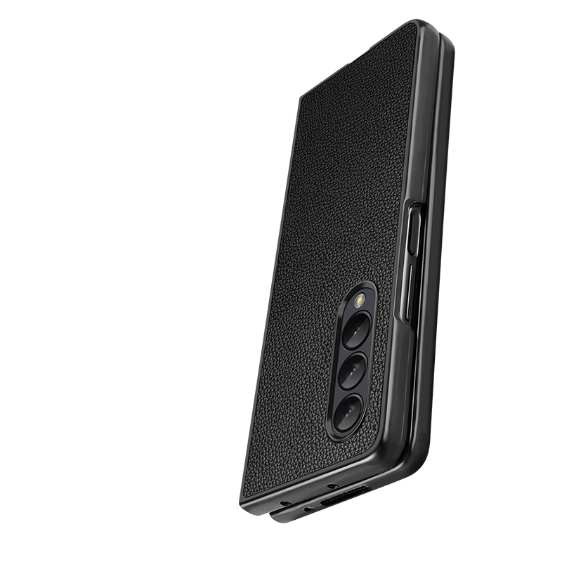 Samsung Galaxy Z Fold3 Fold4 5G için Gerçek Lychee Tahıl Deri Telefon Kılıfı