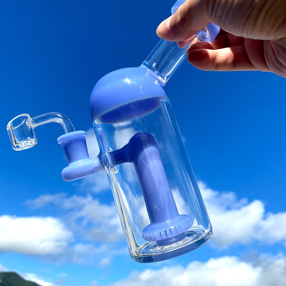7 인치 유리 소량 장비 봉 물 담뱃대 인라인 퍼크 석영 뱅어가있는 파란색 연기가 나는 오일 굴착 장치
