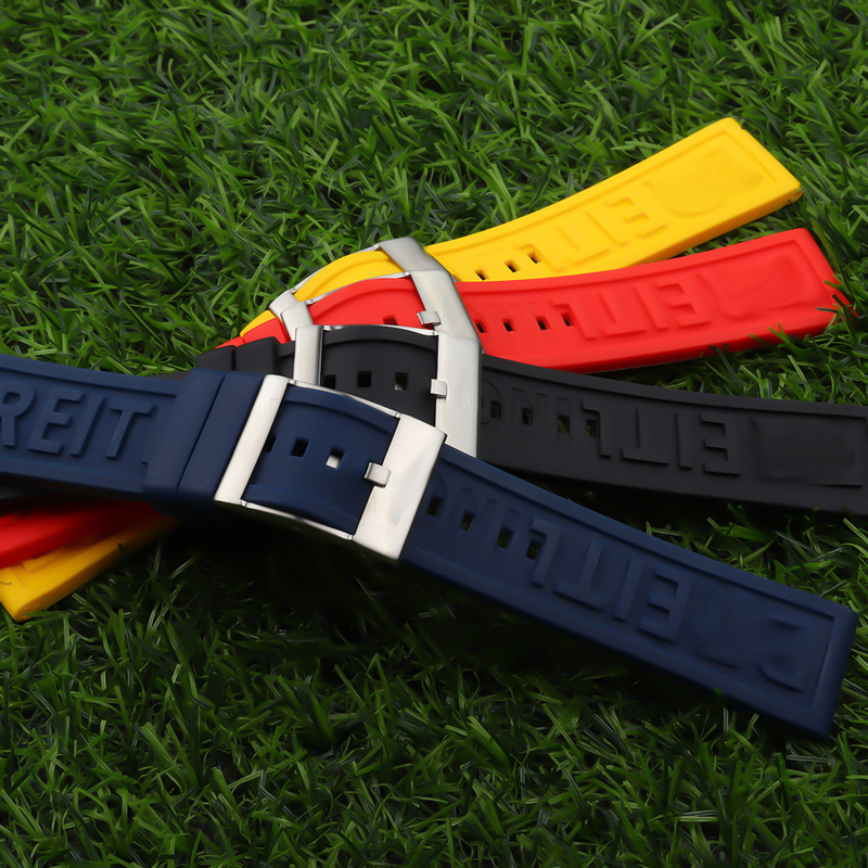 Soft Natural Rubber Watch band 22mm 24mm Black Blue Red Yellow Watchband Bracelet For Breitling strap for Navitimer Avenger belt 220819