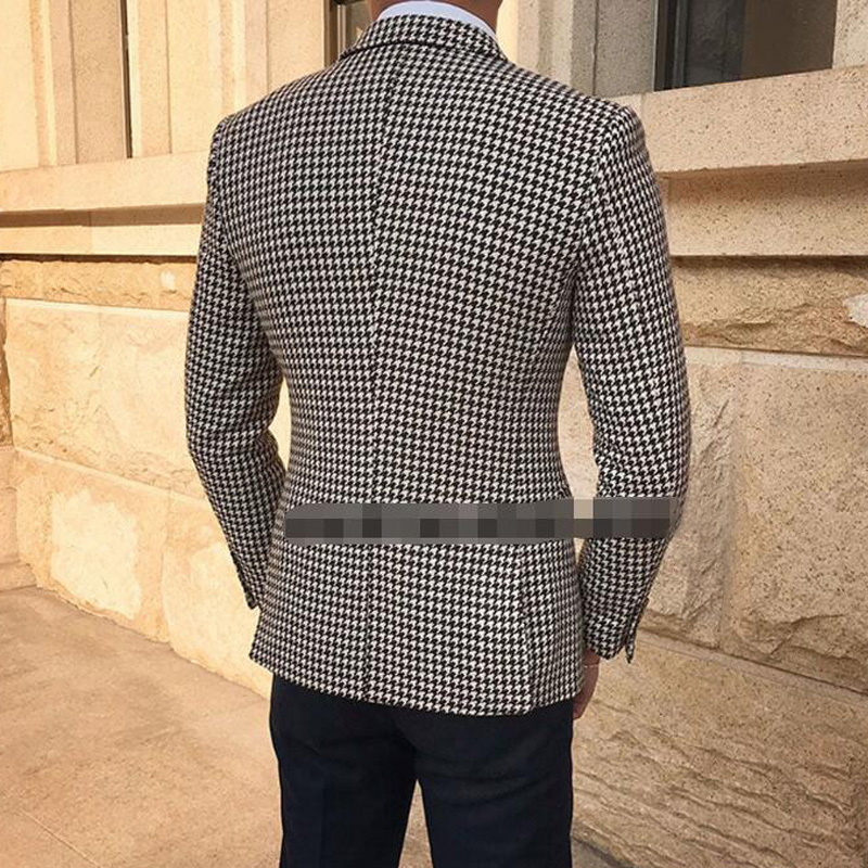 Случайный пиджак Houndstooth Plaid For Men Supt Jacket с двумя боковыми щелью Slit Fit Мужская одежда моды.