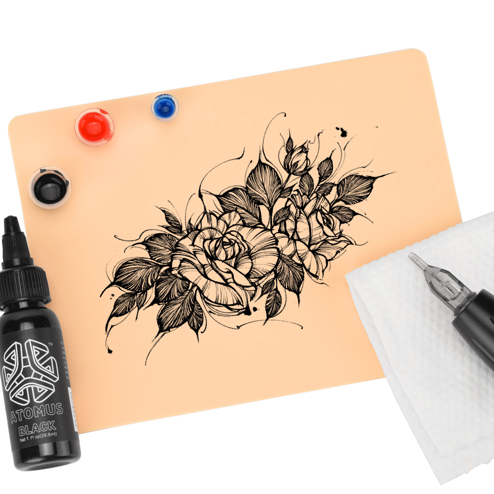 Silicona tatuaje práctica piel 1mm espesor principiante secante mate naranja en blanco 