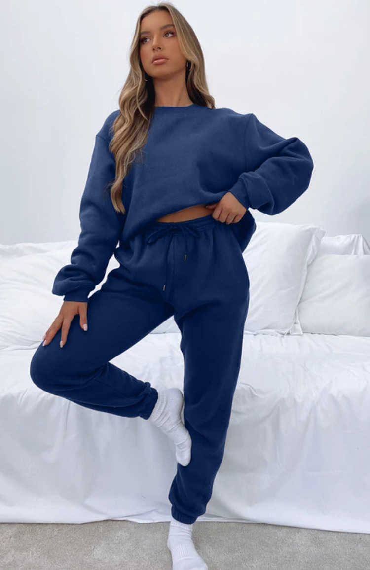 2023 Spring Autumn Women Clothes Tracksuits Solid Color Sweater Two Piece Set Round Neck Pullover Trousers Women's Fashion Leisure Long Sleeve Sweater Pants Suit