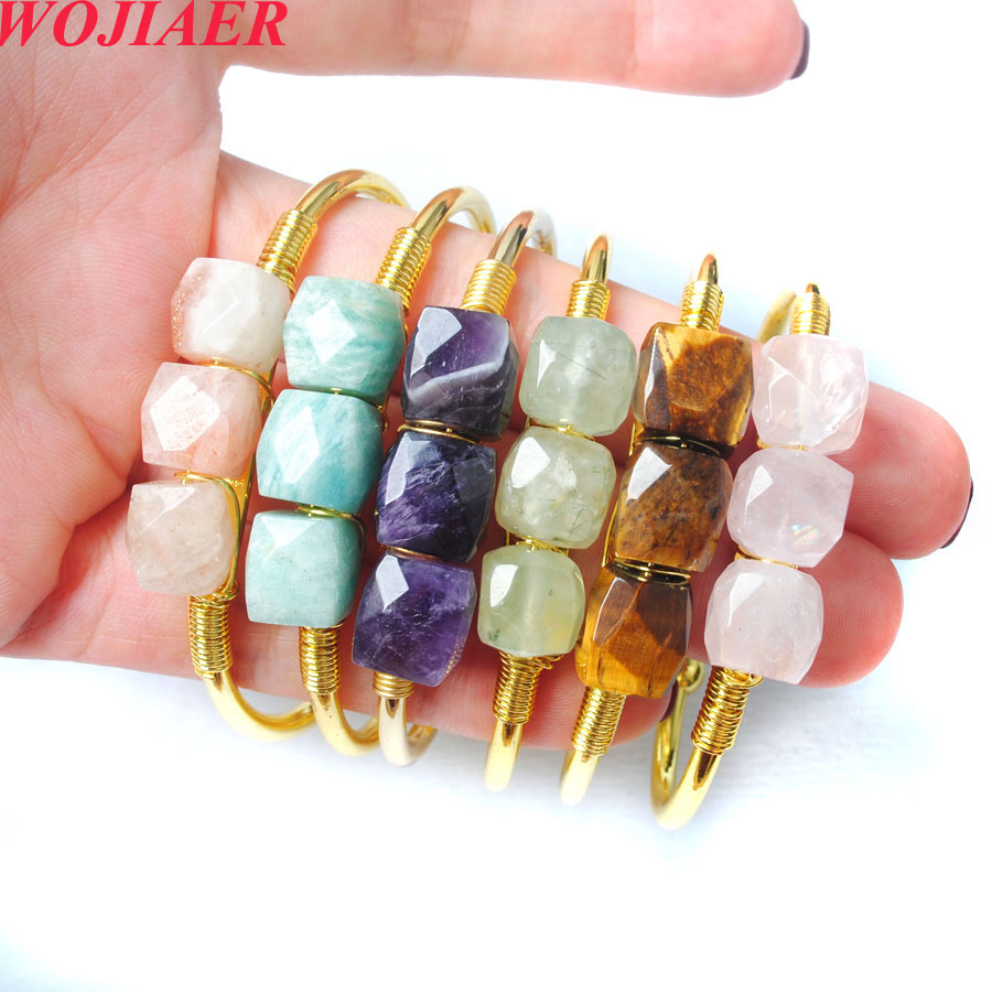 Fine Retro Retro Stone Natural Quartz Pulset de punho para mulheres 2022 Trend Girls Gold Color Open Jewelry Gift Bo963