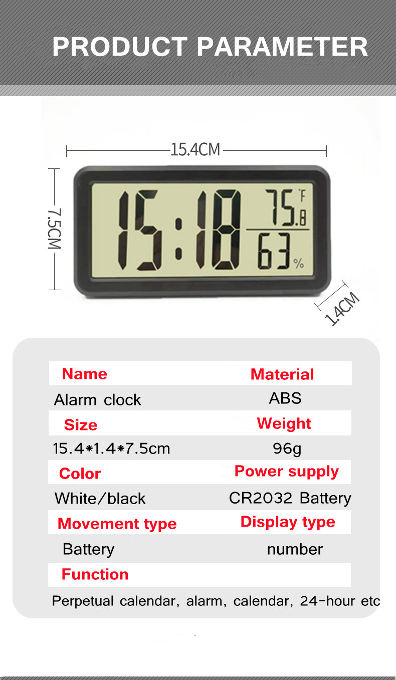 LED numérique réveil température Date affichage horloge de bureau calendrier Snooze fonction Station météo horloge murale pour la maison