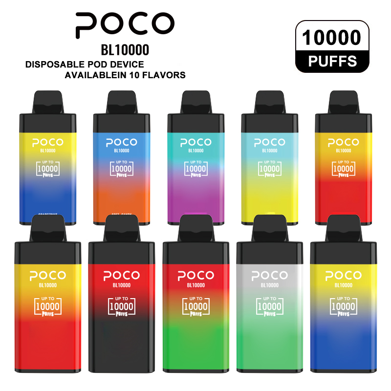 원래 10000 퍼프 전자 담배 Poco BL10000 일회용 Vape 펜 충전식 공기 흐름 조절 가능 20ML 10 색 장치 최신 증기 펜