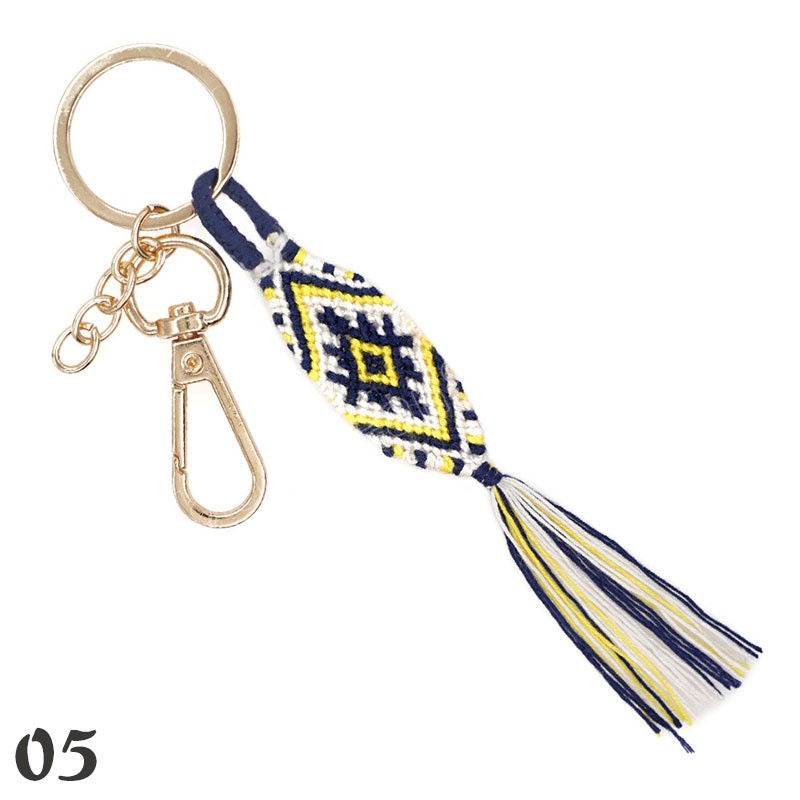 Porte-clés en macramé avec pompon fait à la main, style Boho, fait à la main, sac de voiture, bijoux suspendus, cadeaux, corde en coton tressée