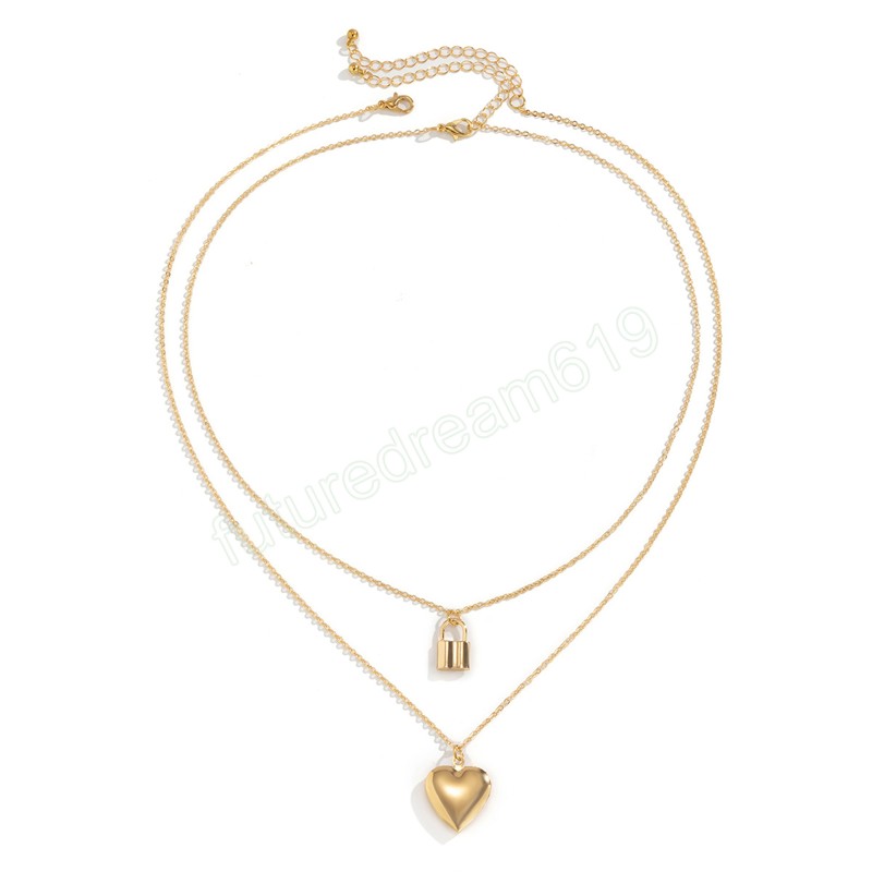 Vintage Simple Alloy Heart Shape Gold Color Metal Pendant Necklace Women Boho Clavicle Necklaces Girls Fashion Jewelry