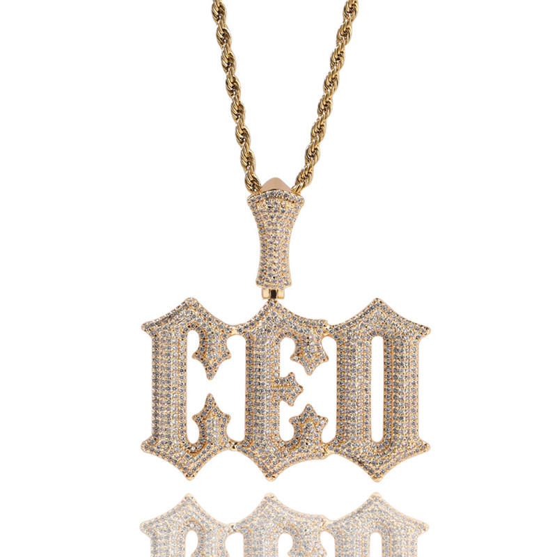 Hip Hop Diamond Letter Pendant Halsband Anpassade namn Pendants Gold Silver Plated Mens Bling Jewelry Gift258U