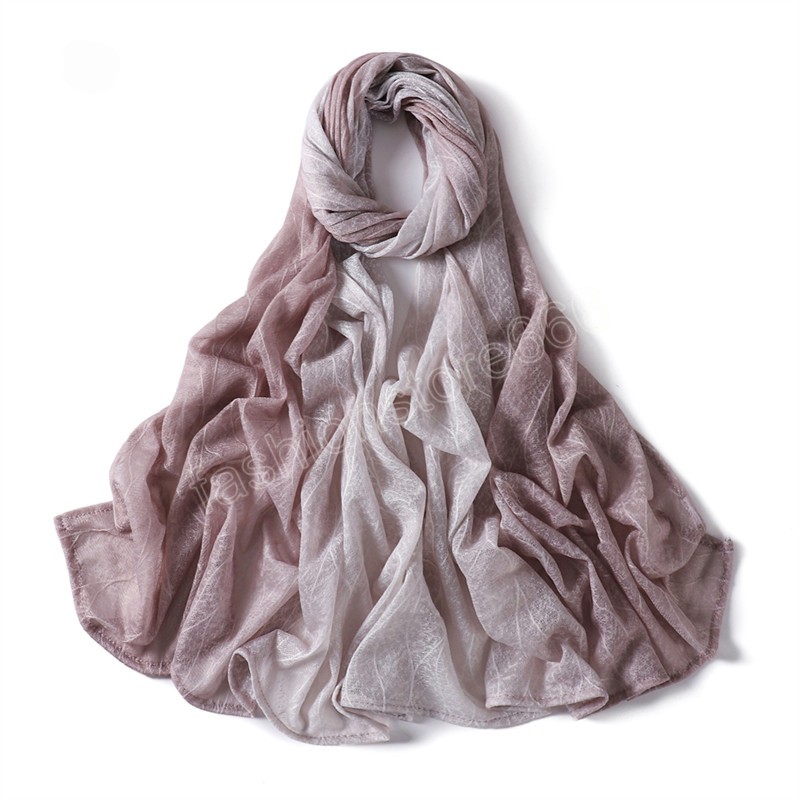 Lady Fashion Ombre Gradient Lace Floral Polyester Silky Scarf Autumn High Quality Tie-dyed Soft Shawls and Wraps Pashmina Hijab