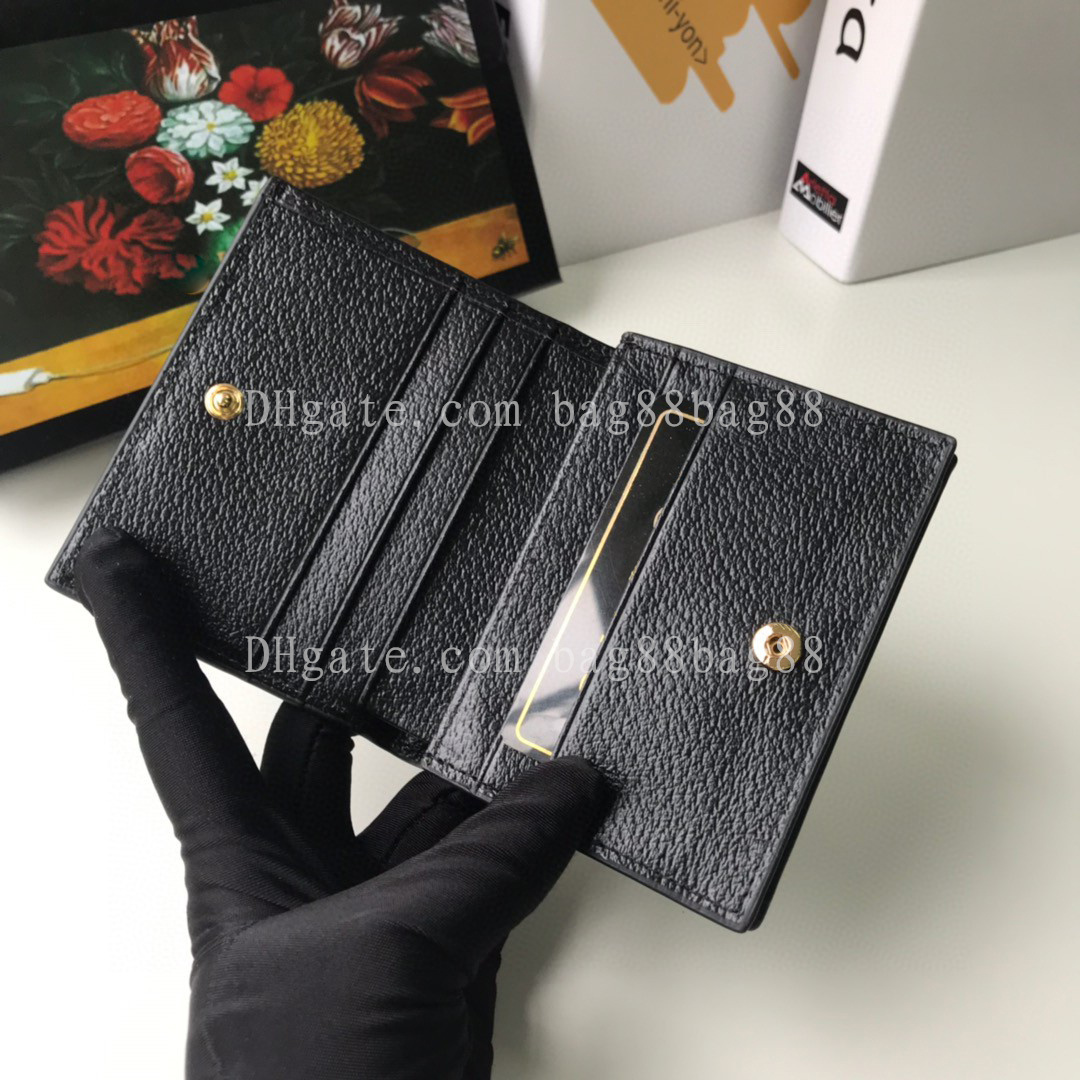 Realfine Bags 5A 523155 11cm Ophidia Card Case Wallet Bolso Bolsos de lona negros para mujer con bolsa para el polvo 343U