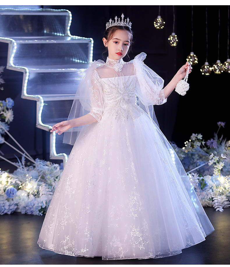 2023 New Year's Sequins Flower Girls Dresses for Wedding long white First holy Communion Dress Kids Prom Dress Girls Pageant Gowns