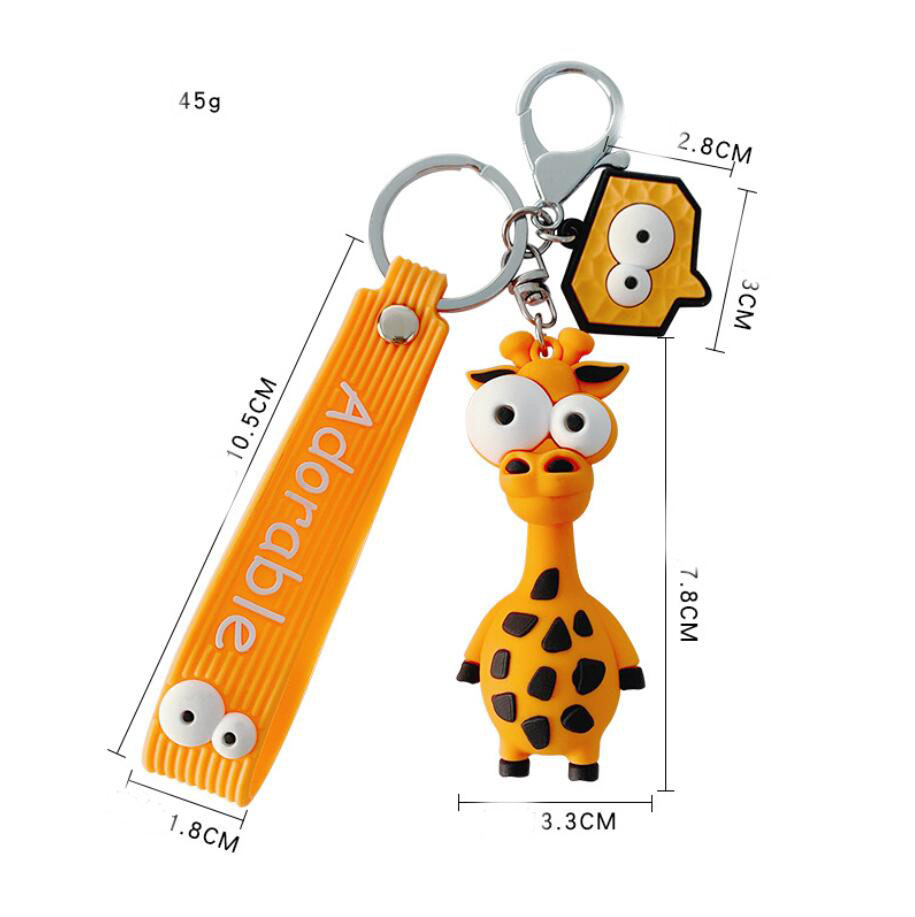 Cartoon Animal Key Chain PVC Zebra Giraffe Funny Toy Keychain Car Key Ring Holder Party Birthday Gifts For Women Bag Charms