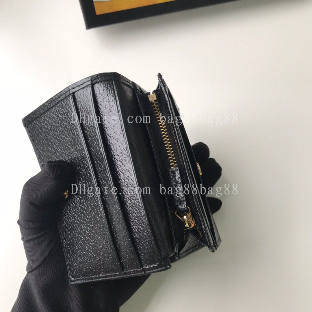 Realfine Bags 5A 523155 11cm Ophidia Card Case Wallet Bolso Bolsos de lona negros para mujer con bolsa para el polvo 343U