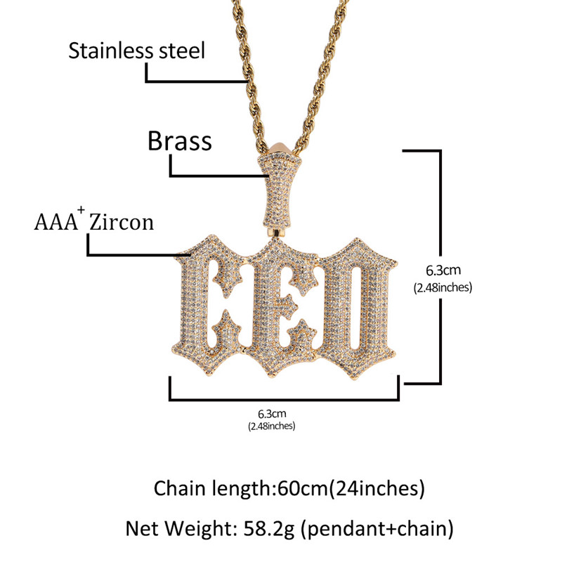 Hip Hop Diamond Letter Pendant Halsband Anpassade namn Pendants Gold Silver Plated Mens Bling Jewelry Gift258U