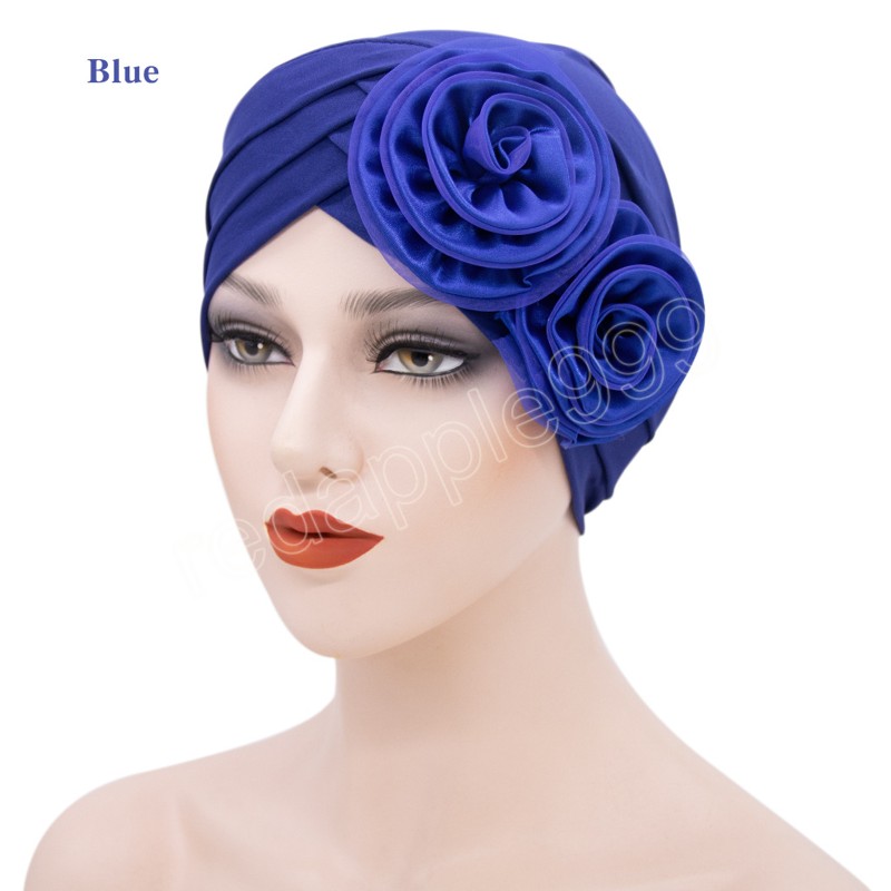 Fashion Flowers Beanie Hats Muslim Womens Wrapped Turban Cap Party Wedding Headwear African Femme Bandanas Headtie Headgear