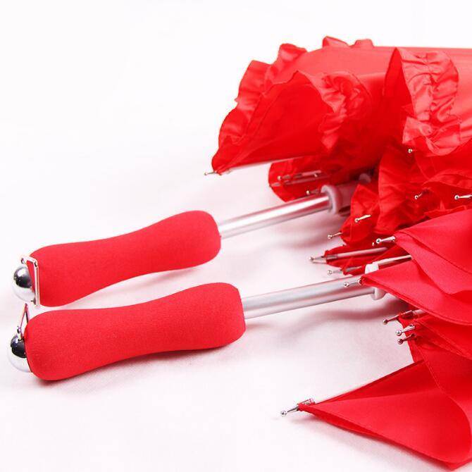 Femmes Parapluies En Forme De Coeur Amour Parapluie Adulte De Mariée Cadeau De Mariage Rouge Imperméable À L'eau Résistant Au Vent