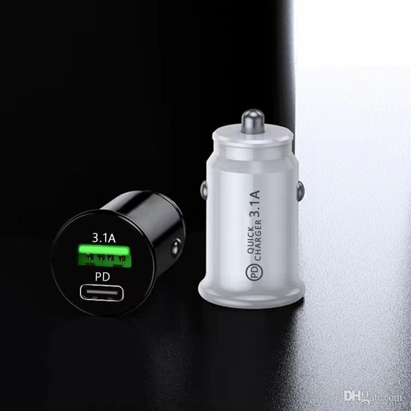 PD USB-C Type C Car Chargers Адаптеры автоэнограды Двойной порты USB 3.1A Адаптер автомобильного зарядного устройства для iPhone 13 12 11 Pro Max Samsung S20 S21