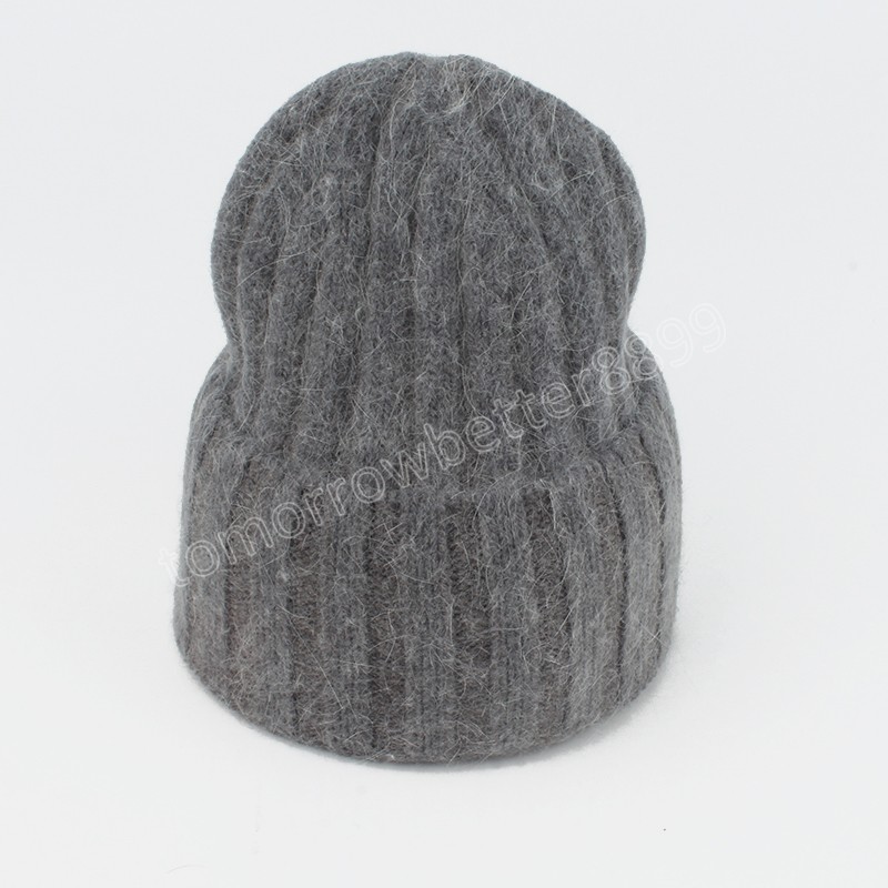 Gorro de invierno, gorro de piel de conejo auténtico para mujer, gorro cálido a la moda, gorro de punto Unisex, gorro sólido para la cabeza con cubierta para adultos