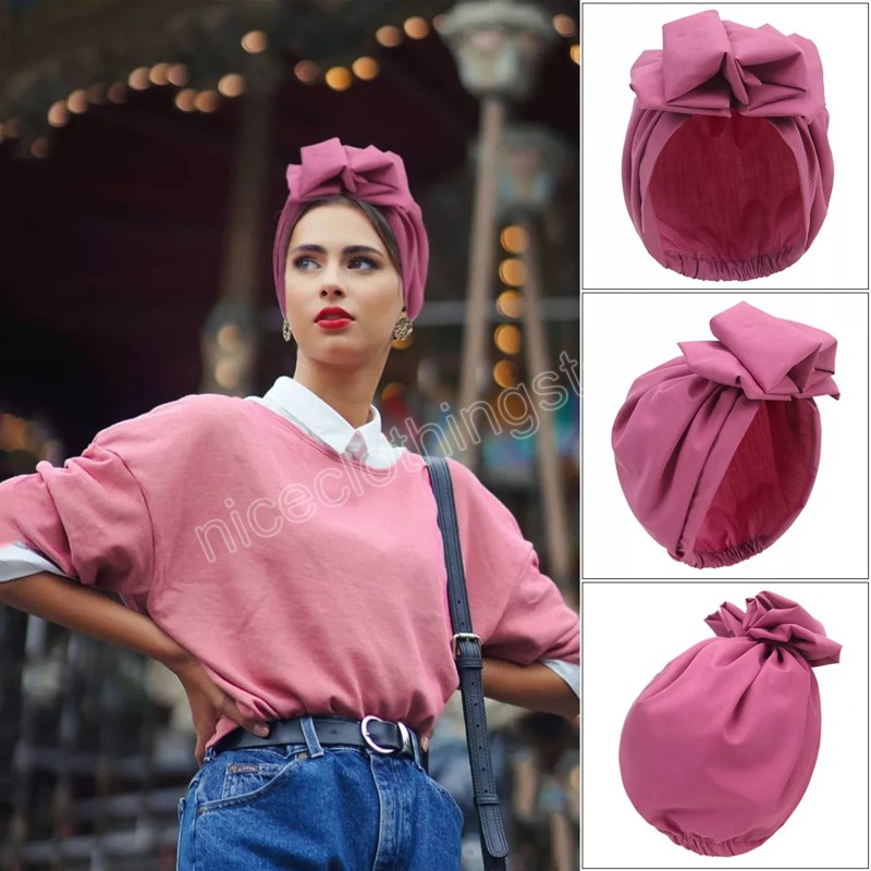 Mapas femininas femininas Muslim Hijab Cap Solid Color Solid French Beanie Cap Ladies Flowers Headwrap