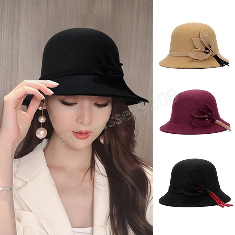 Chapéu feminino elegante com bibbon Autumn Winter coreano All-Match Cap Femalechurch Wedding Travel British Jazz Lady Fedoras