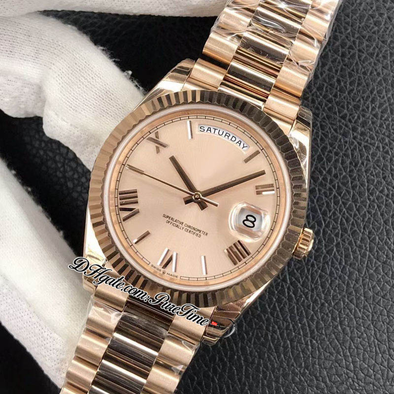 Data dnia EWF 228235 A2836 Automatyczna męska zegarek 40 Rose Gold Fled Bezel Roman Roman Dial Prezydencka Bransoletka Prezydencka Ta sama karta serialna Super Edition Pureteme I9