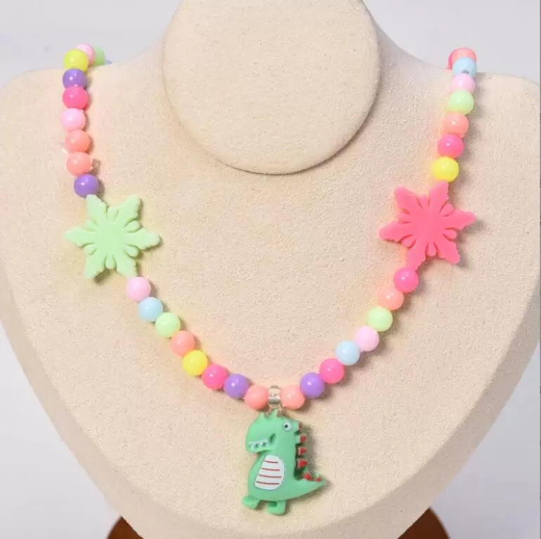 6 Styles kids Jewelry necklace accessory Multi beads Flower Dinosaur pendant necklace Girl Birthday gift8942397