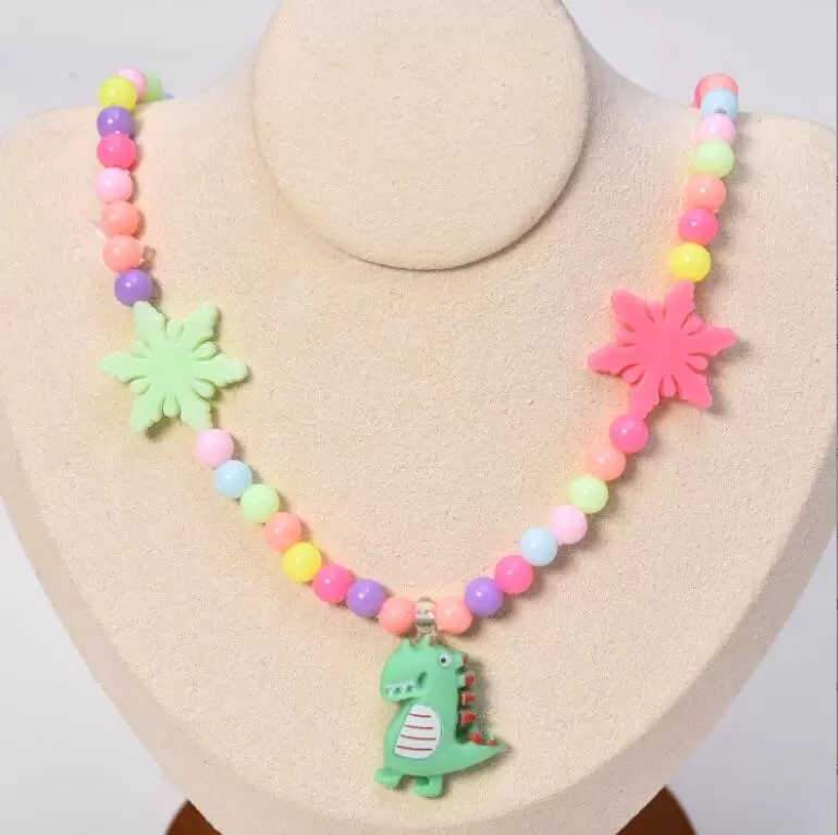 Collier de bijoux pour enfants, 6 Styles, accessoire multi-perles, pendentif fleur dinosaure, cadeau d'anniversaire pour fille, 8942397