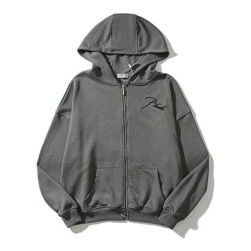 Rhude – sweat à capuche avec fermeture éclair et lettres brodées, Version correcte, Niche de rue, mode, veste ample