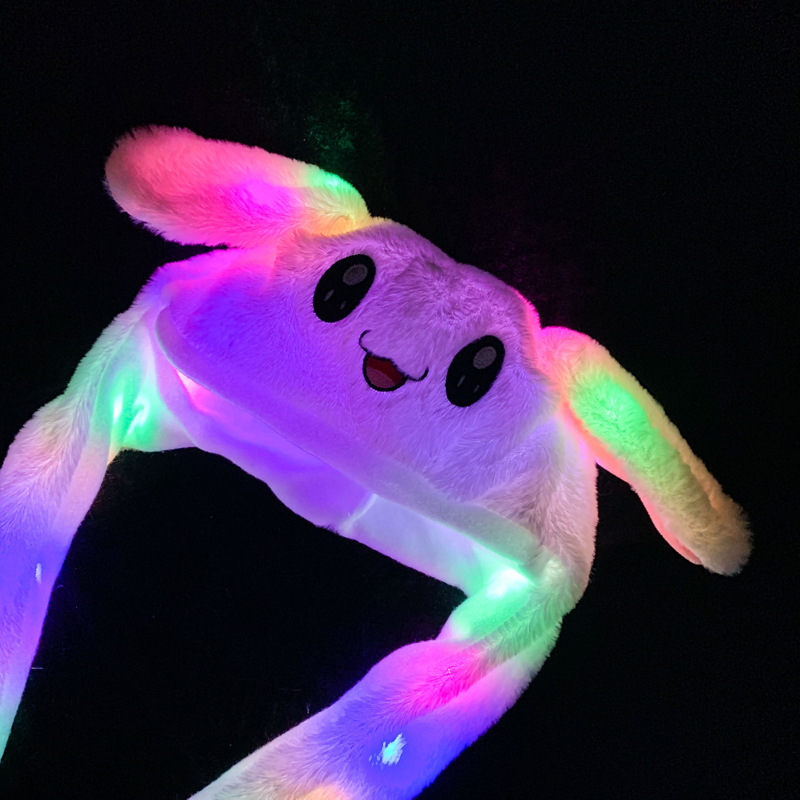 Rabbit Hat with Moving Ears and Lighting Funny LED Glowing Plush Ear Gift for Kids Adults Women Girls Birthday Cosplay Party Christmas