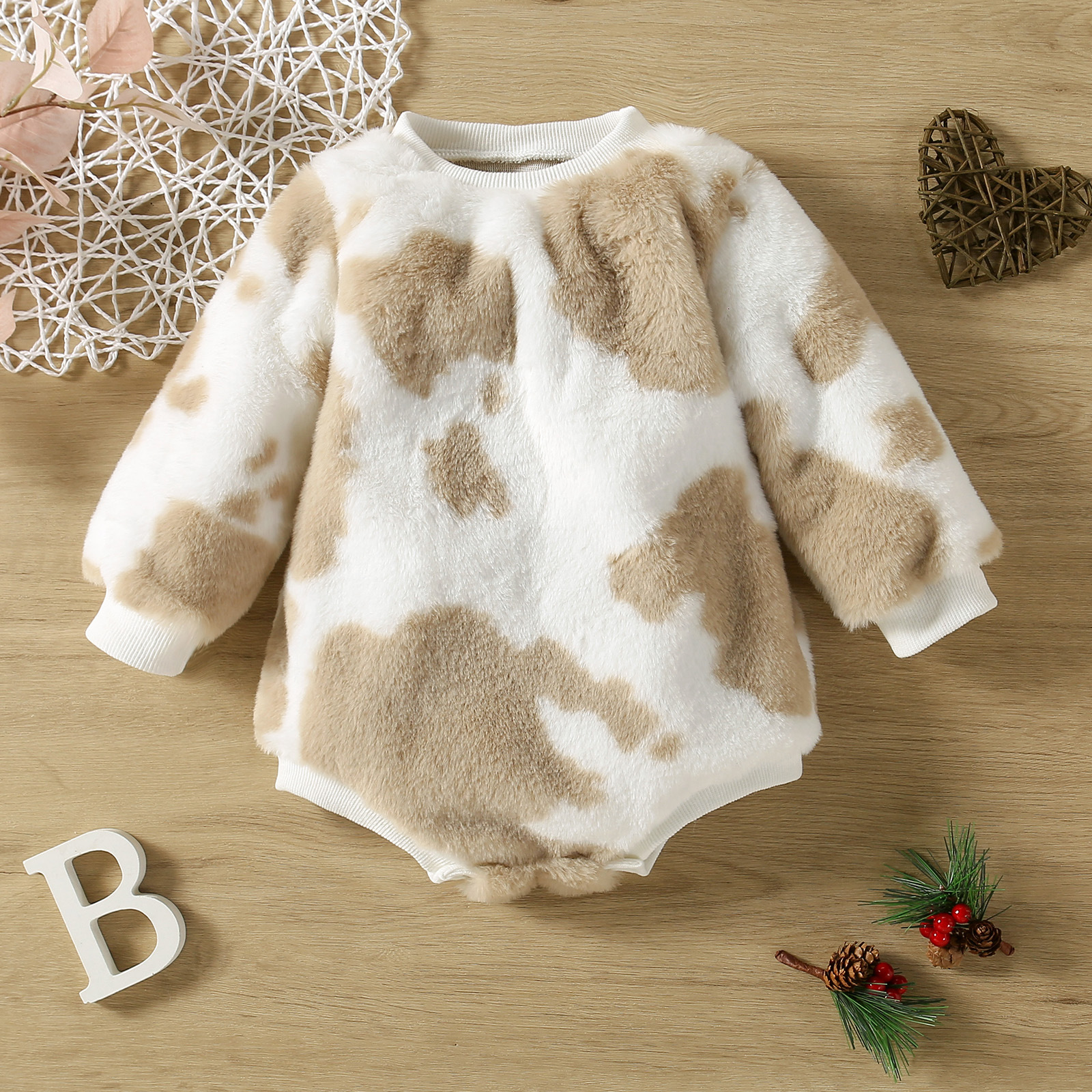 baby romper 2022 Winter Toddler Wear Newborn Clothing Fur Plush Long Sleeve Cow Printed Thick Warm Sweatshirt8256497