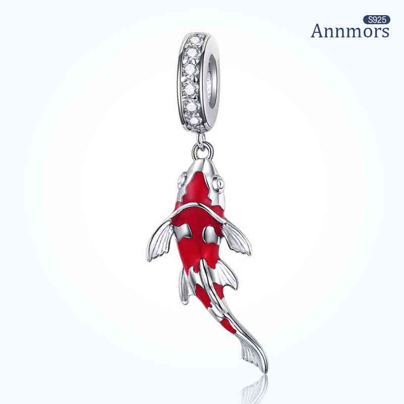 Annmors 925 Sterling Silver Lucky Koi Fish Mom Beads Charm Fit Original Bracelets for Women Gift Jewelry Diy