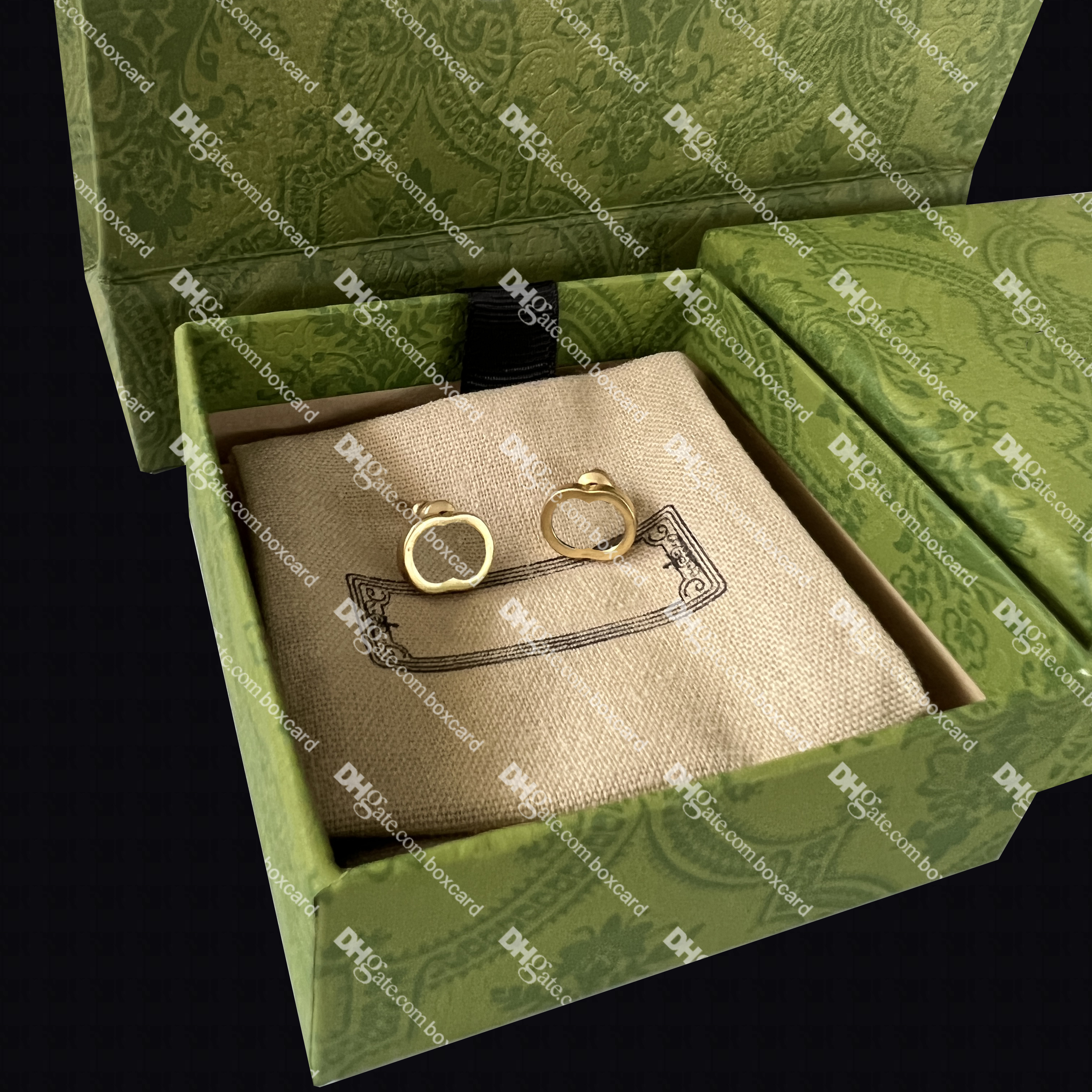 Trendy ineinandergreifende Buchstaben Ohrringe Designer Golden Charm Eardrops Damen Datum Niedlich Dangler Steel Seal Studs Schmuck mit Box292D