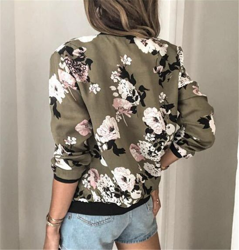 Jackets femininas estampadas florais primavera outono de manga longa com zíper -bombardeiro fora do bolso casual slim streetwear fêmea plus size casaco 220819