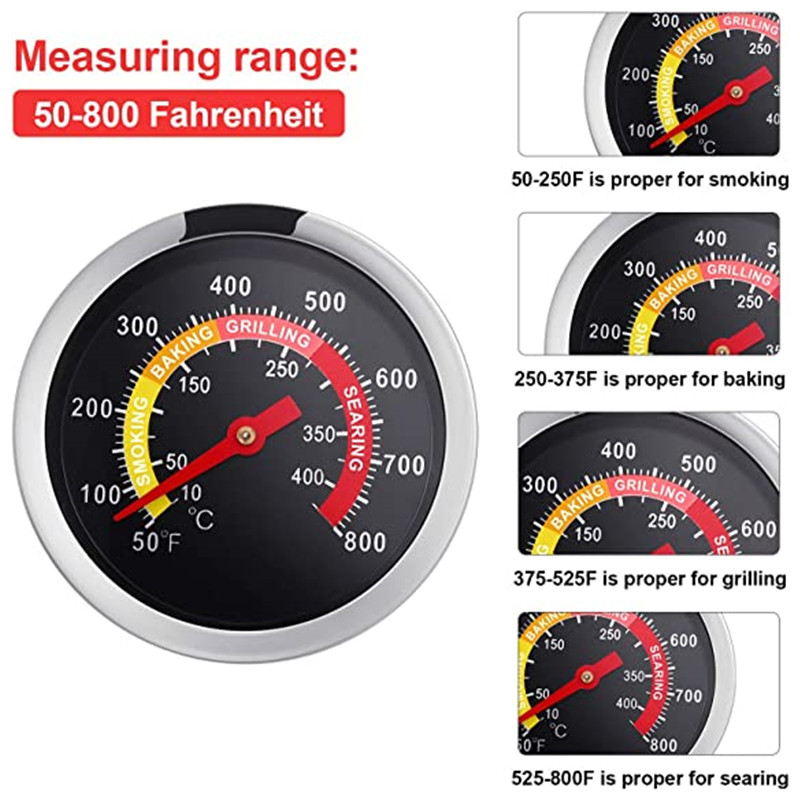 2.36inch houtskool BBQ grill temperatuurmeter thermometer meter houten barbecue warmte indicator voor verschillende soorten grills lamsvlees rundvleesvlees koken