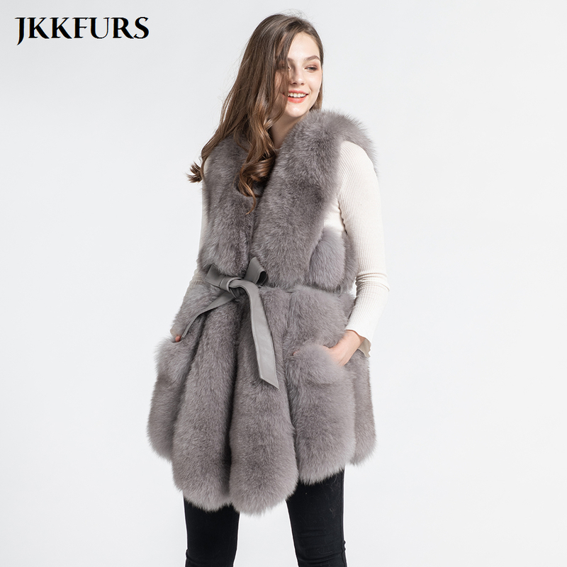 Womens Fur Faux Big Sale Real Gilet With Belt Fashion Style Winter Thick Warm äkta naturlig västmidja S7496 220829