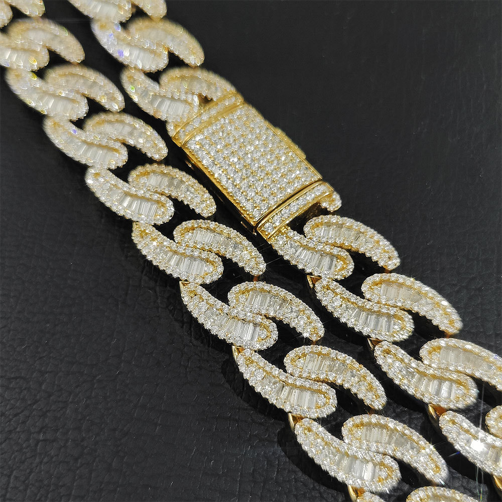 15 mm Hip Hop t Cubic Zirkonia Tennis Cuban Chain 18K Real Gold Planed Męski naszyjnik 279Z