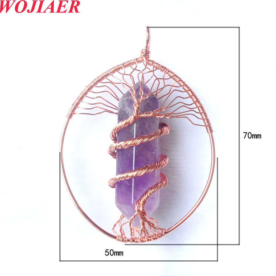 Natural Stone Tree of Life Beads Rose Gold Wire Wrapped Tiger Eye Pendant for Women Necklaces Jewelry BO968