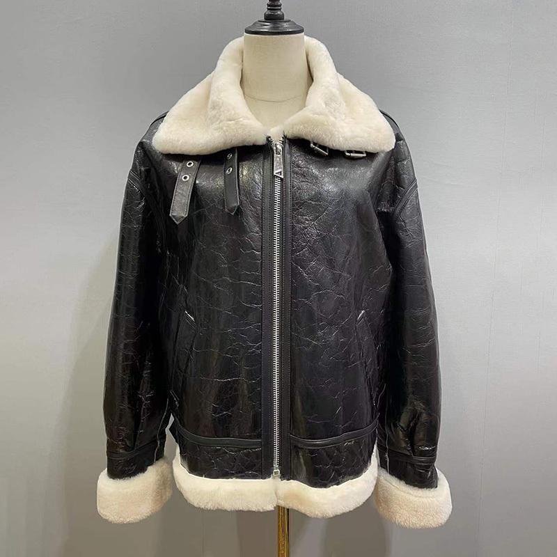 Damen Schaffell Lederjacken Übergröße Winter Herbst Oberbekleidung Dame Lange Mäntel Shearling ZJ3890 220822