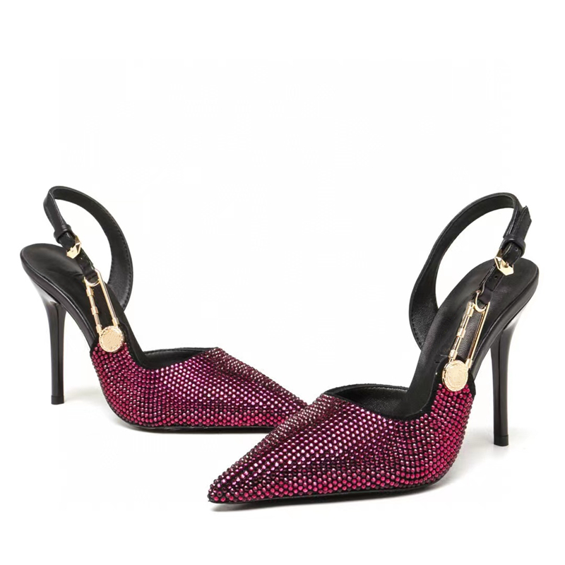 고품질 하이힐 여성 샌들 최고의 가죽 파티 패션 금속 버클 런웨이 무도회 신발 디자이너 섹시한 스틸레토 디너 신발 10cm 상자 35-42 크기