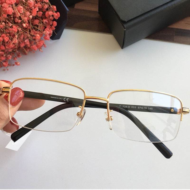 Luxury Men halfrim glasses frame 57-18-145rectangular metal for prescription eyewear case