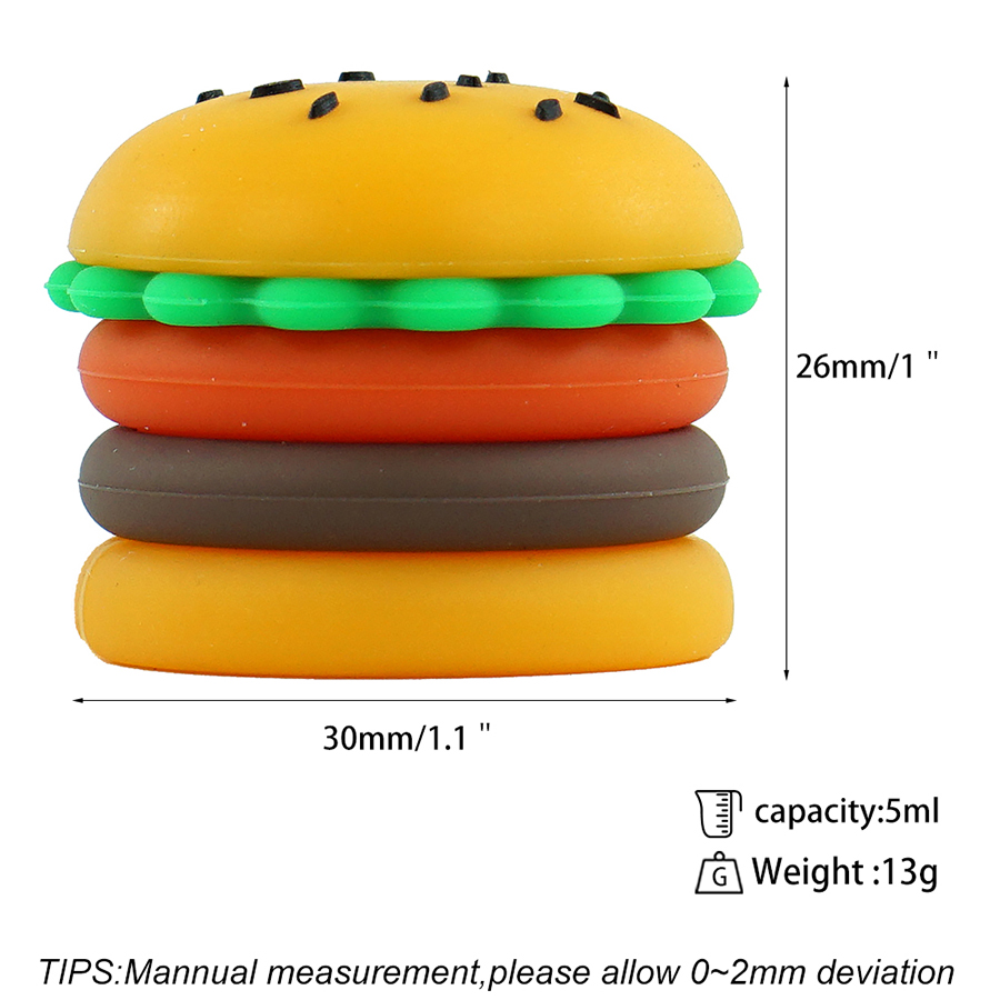 Bocaux de stockage en silicone en forme de burger de 5 ml contenants de concentrés accessoires de consommation