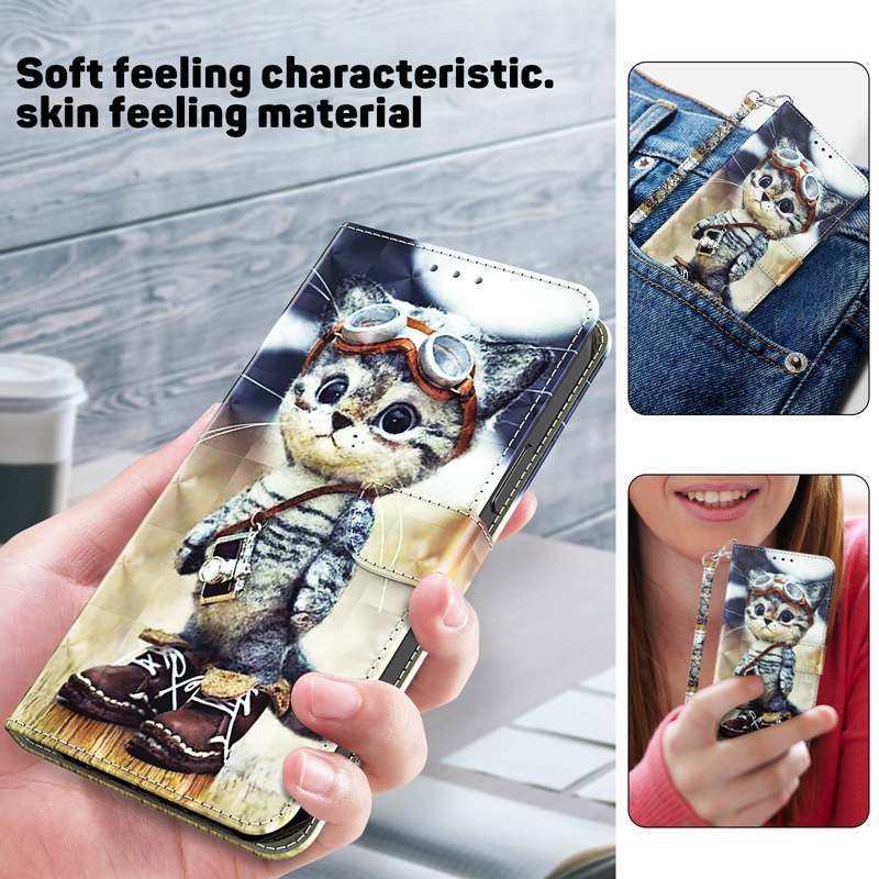 3D -tryckt läderplånbok Fall för iPhone 14 Pro Max 13 mini 12 11 XR 8 7 6 Plus Fashion Flower Futterfly Rose Floral Cat Lover Dreamcatcher ID Card Slot Holder Book Pouch