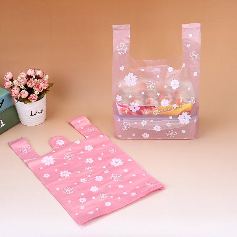 Supermarket Shopping Plastic bags Pink Cherry Blossom Vest Gift Cosmetic Bags Food packaging bag Candy Bag 220822