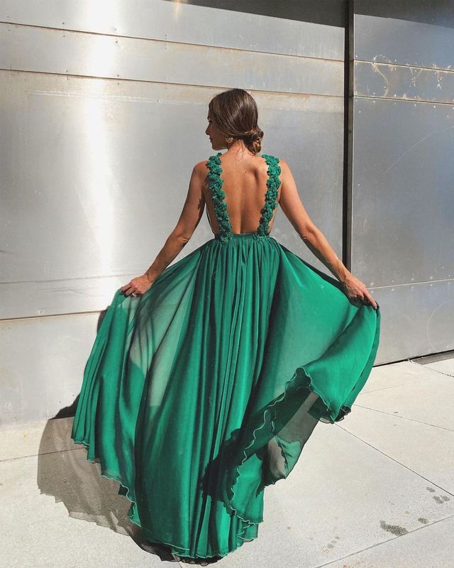 Feestjurken eenvoudige groene mouwloos een lijn sexy backless prom jurken WOM 220823