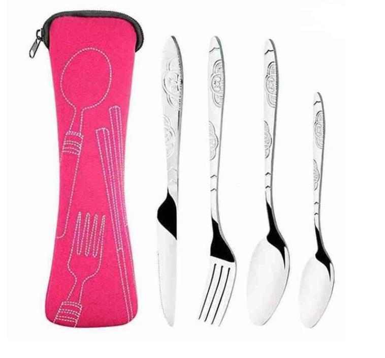 4st Portable rostfritt st￥l Knifes Fork Spoon Set Family Travel Camping Cutlery Eyeful Four-Piece Coder Ytters Set With Case SN6746