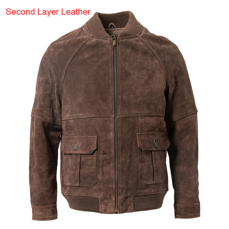 Herren-Lederjacke, Raglan-Schulter, schwarz eingefasst, natürliches Rindsleder, braun, zweite Schicht, Rindsleder, Ledermantel, Herbst, asiatische Größe M270 220819