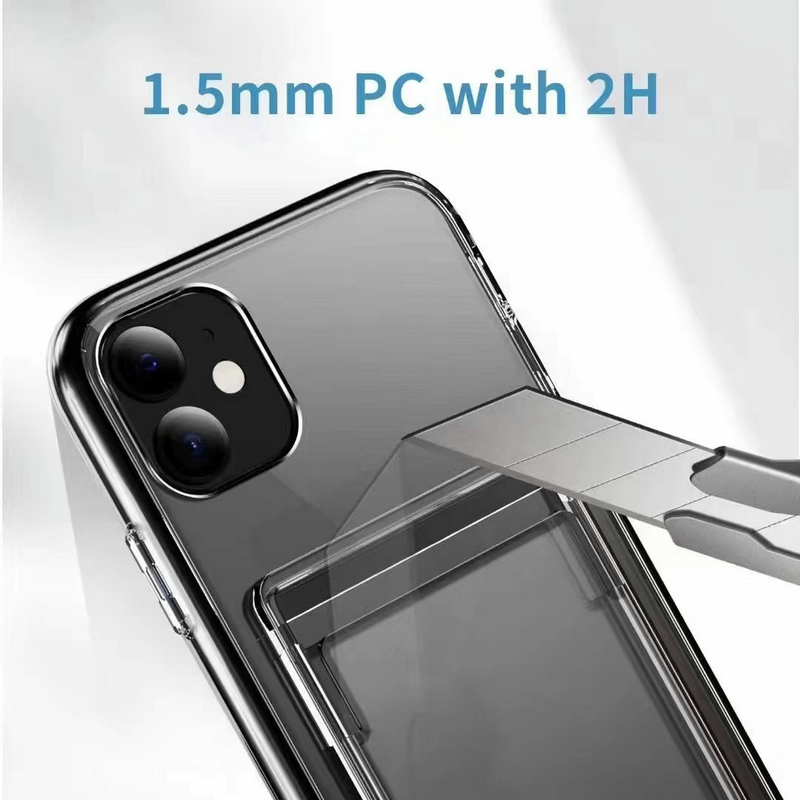 Clear Card Slot Pocket Hard PC Phone Cases for iPhone 14 13 12 11 Pro Max XR S21 S22 Ultra Plus 1.5MM