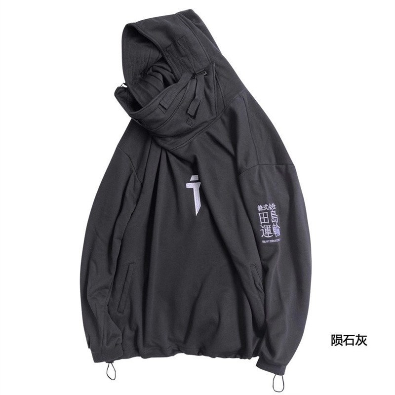 Houzhou Techwear Black Hoodie Hoodies Sweatshirt ile Başlıklı Baggy Harajuku Japon Sokak Giyim Hip Hop Sonbahar Yelttuklanması Erkekler 220822