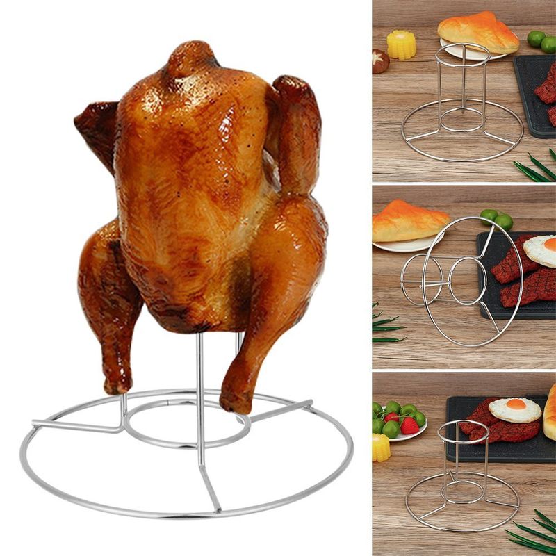 الفرن العملي BBQ Silver Chicken Roast Rack Beer Can chicken حامل الدجاج 220822